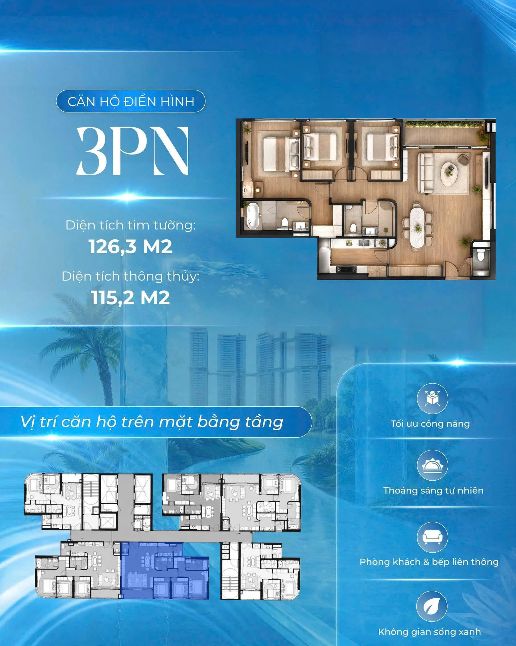 Layout căn 3 phòng ngủ